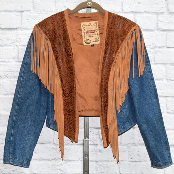 Phoenix Frontier Collection Jackets & Blazers - Vintage Fringed Genuine Leather and Denim Jacket